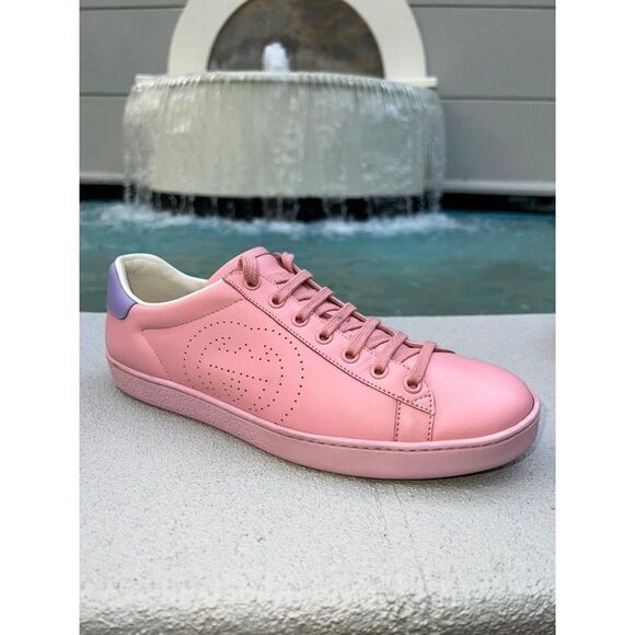 GUCCI Men Pink & Purple Leather New Ace Athletic Sneakers Size 39.5 - Picture 3 of 14